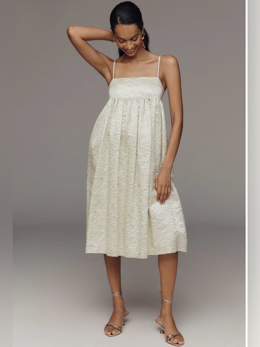 Anthropologie Pale Green Textured Spaghetti-Strap Midi Dress